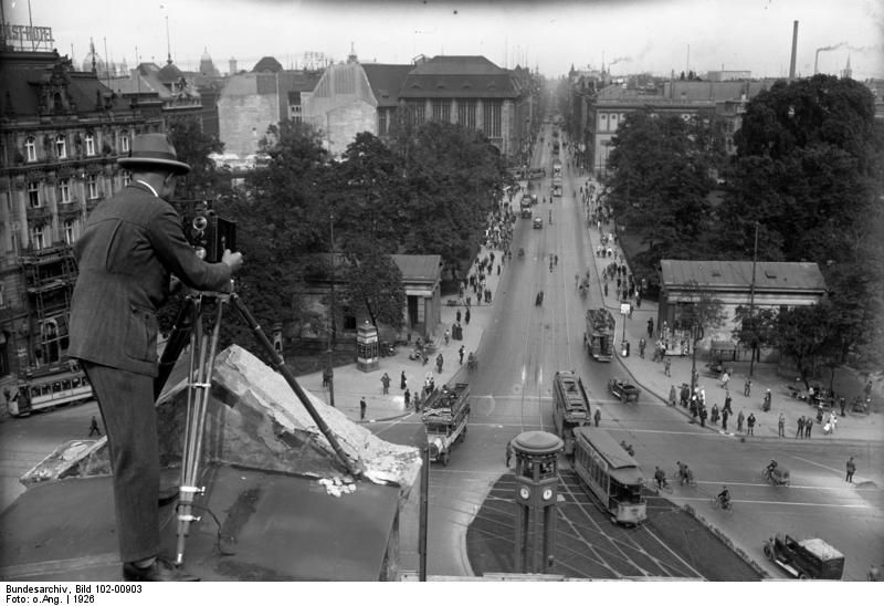 Traffic and crowds at Potsdamer Platz in Berlin in the 1920s, the city Fritz Lang knew when he made Metropolis.