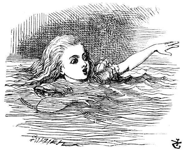 John Tenniel's illustration of the caterpillar on a mushroom, smoking a hookah, with Alice peering over the cap.
